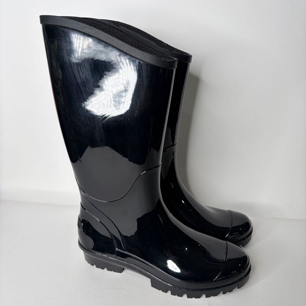 Columbia BL1790-010 Rain Boots Glossy Shiny Rubber Tall Black Women 7 EUC